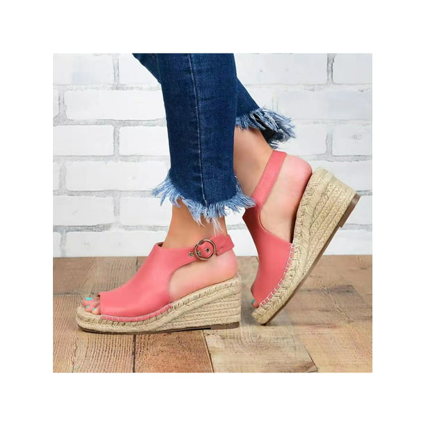 Details about   Summer Women Ankle Strap Buckle Sandals Casual ShoesLadies Wedge Platform Heels